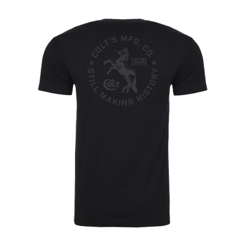 Black Shirt with Colt Rampant horse design on left chest and full back in grey print