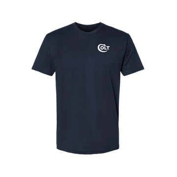 Image of the back of a midnight navy short sleeve t-shirt with an Eagle illustration/design on it and the script "be legendary".